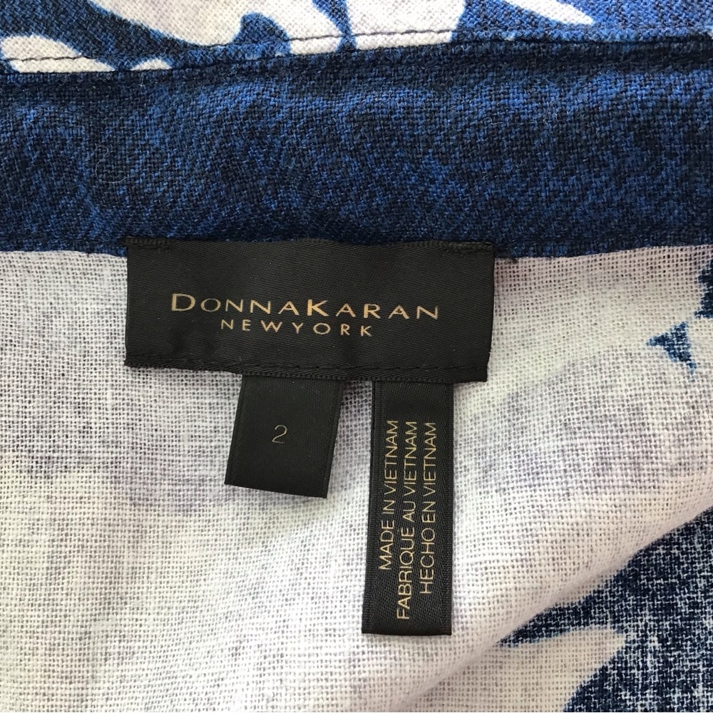 Donna Karan Floral Linen Blend Dress A Line Blue V Neck Button Front Size 2 - Picture 6 of 7